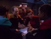 Bashir, Eddington, Odo, Kira, and Sisko