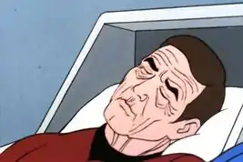 In sickbay, severely hyperaged