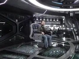 Clint Schultz on the bridge set of the USS Vengeance in Star Trek: Into Darkness