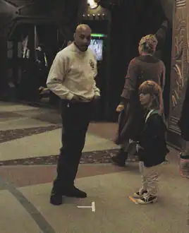 Sorensen with Clynell Jackson on set