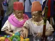 ... as a copper skinned alien (left)