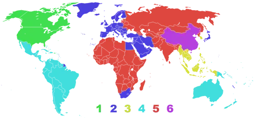 A map of the world's DVD regions.
