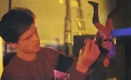 Sosalla with a Kruge puppet for "Star Trek III"