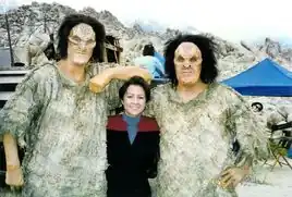 Pat Jankiewicz, his brother and actress Heather Ferguson on set