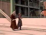 Janeway and da vinci outside the storage facility