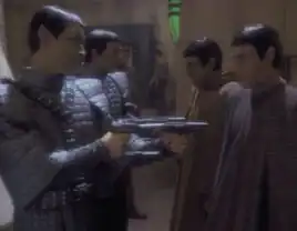 Jaron posing as Romulan soldier