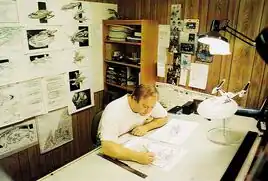 John Eaves working on Insurrection with the Sovereign class study model in front of him