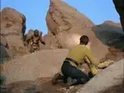 Kirk fires cannon at Gorn