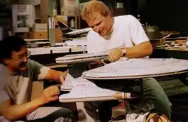 Larry Tan and John Goodson finishing up on the Nebula class studio model