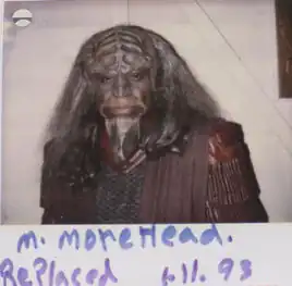 Moorehead on a continuity polaroid for "Birthright, Part I"