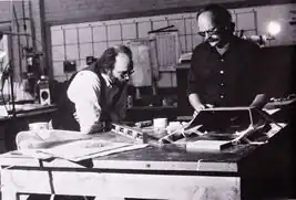 Richard Taylor and Jim Dow discussing the Long range shuttle studio model