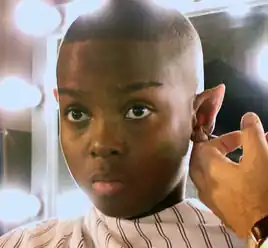 Tilghman getting his makeup for Star Trek