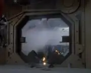 Security office entrance destroyed