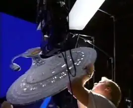 USS Enterprise-D six-foot studio model set up for filming at ILM