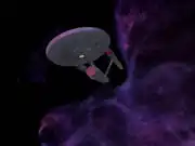 USS Enterprise approaches galactic barrier, remastered