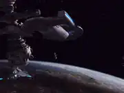 USS Voyager arriving at Quarra