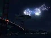 USS Voyager over Golden Gate Bridge
