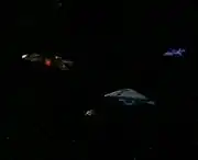 USS Voyager surrounded by illusory alien fleet