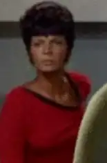 Lieutenant Nyota Uhura, accidentally transported aboard the USS Enterprise
