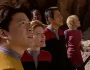 Voyager crew looking at volcano