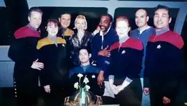 Quinonez (second from right) and fellow stand-ins on the fifth season of "Voyager"