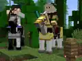 Jeb and Dinnerbone riding horses. 1.6 banner.