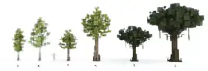 Birch, oak and dark oak trees in A Minecraft Movie.