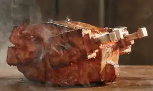 A cooked chicken in A Minecraft Movie.