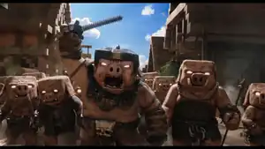 A piglin holding a spear.