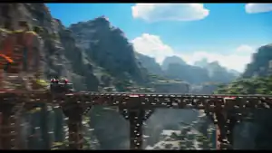 The minecart on a bridge.