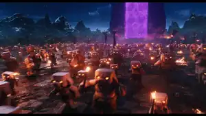 Many piglins holding spears.