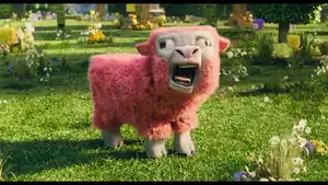 A pink sheep bleating.