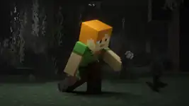 Alex picking up an eyeblossom, in A year in blocks.