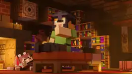 Alex putting on a netherite helmet.