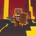 Pixel art of Alex fighting with a diamond sword in the Nether.