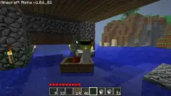 A player riding a boat in this version.