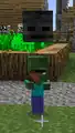 A glitch that occurs when baby villager zombie 'wears' a wither skeleton skull.