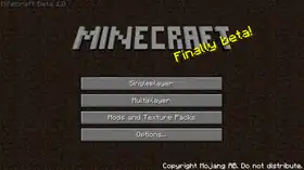 Beta 1.0 menu.png: Infobox image for Minecraft Beta 1.0 the version in Minecraft