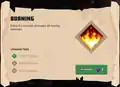 Burning shown in the inventory.