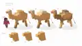 Concept art of the camel showcasing the different coloring and face shapes considered during development.