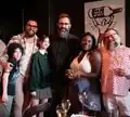 Momoa with the rest of cast and the director of the film.