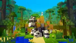Pandas in promotional artwork for Bedrock Edition 1.8.