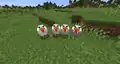 A group of chickens following a player.
