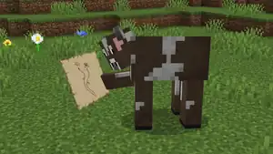 A cow holding a map.