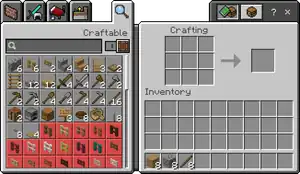 The recipe book as it appears in the crafting table screen.