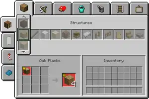 Legacy Console Edition's crafting interface.
