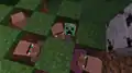 More villagers trapped in holes. There is a creeper in one of the holes.