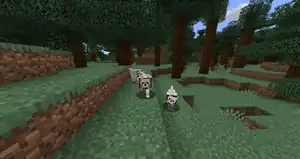 Three tamed wolves following the player around