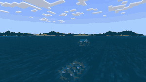 Clip of player in boat being cursed with mining fatigue by elder guardian in bedrock.