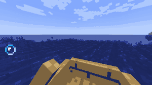 Clip of player in boat being cursed with mining fatigue by elder guardian in java.